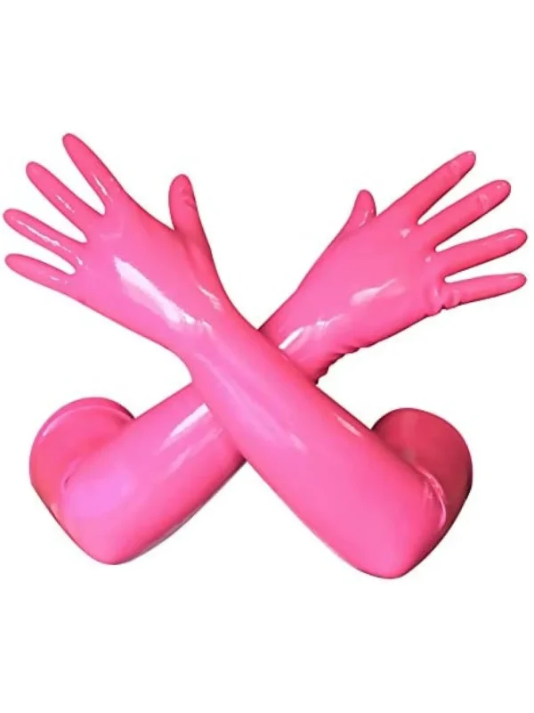 Pink Latex Long Sleeve Glove for Women | latex Pink Sexy Long Gloves - Image 2