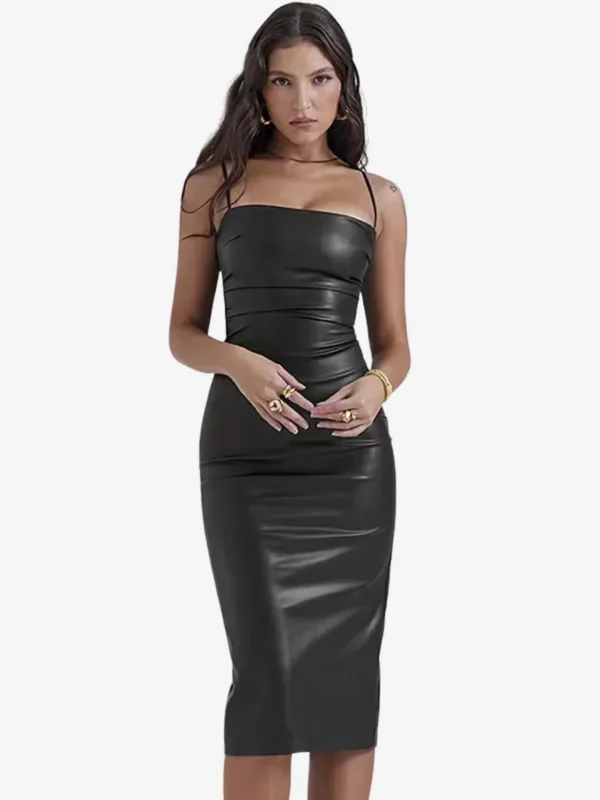 Black bodycon leather dress