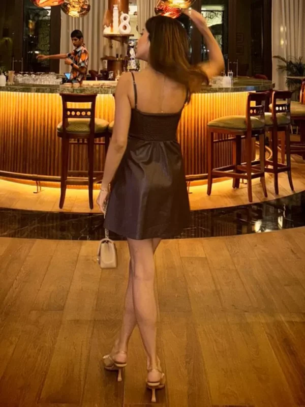 latex a line dress | Midi latex Brown a line dress - Image 3